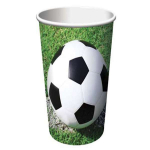 Confezione da 8 bicchieri in carta con grafica di una palla da calcio, capacità 266ml. Perfetti per feste a tema calcio.