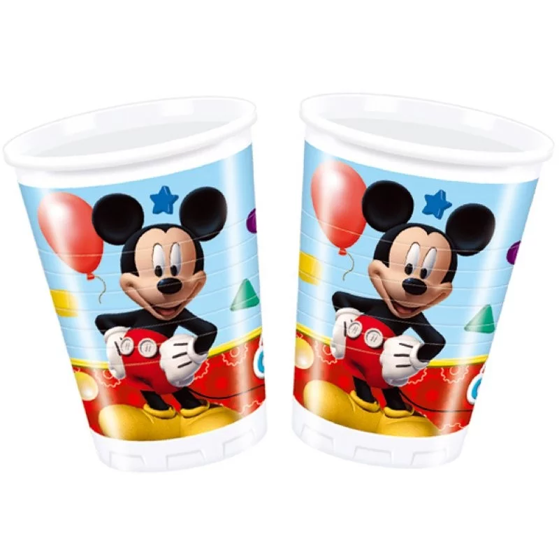 Set di 8 bicchieri in plastica riutilizzabili con immagini di Topolino e i suoi amici.