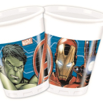 Confezione da 8 bicchieri in carta biodegradabile con immagini di Capitan America, Hulk, Thor e Iron Man.