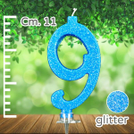 Candela Glitterata N.9 azzurra, con GLITTER GRANDE 10,8cm.