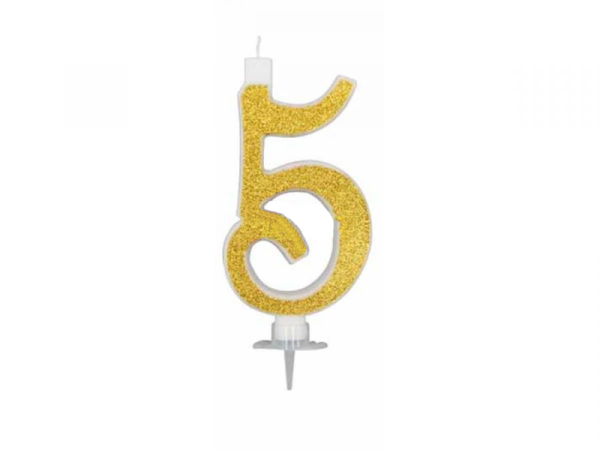 Candela Glitterata N.5 con GLITTER ORO 12cm
