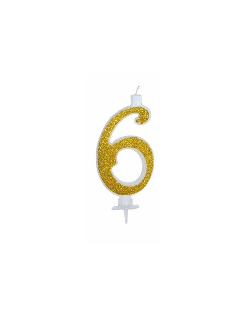 Candela Glitterata N.6 , con GLITTER ORO 12cm