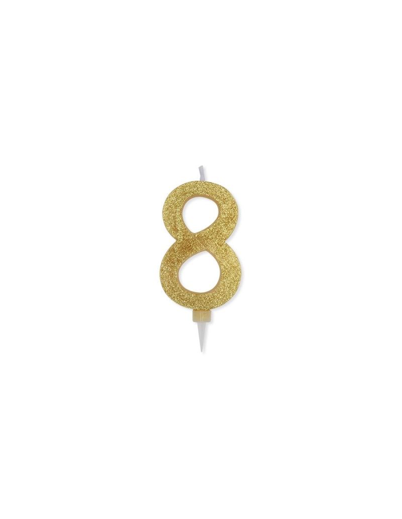 Candela Glitterata N.8 , con GLITTER ORO GRANDE 12cm