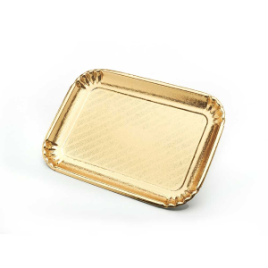 Vassoi alimentari per dolci e pasticceria in cartone colore oro in varie misure.