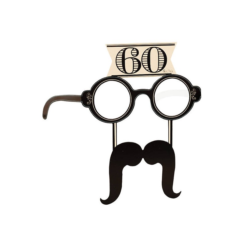OCCHIALI CON BAFFI 60 ANNI 4pz in carta per PHOTOBOOTH o PHOTOCALL