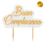 CANDELA Buon Compleanno oro metal sagomata 8x10cm.