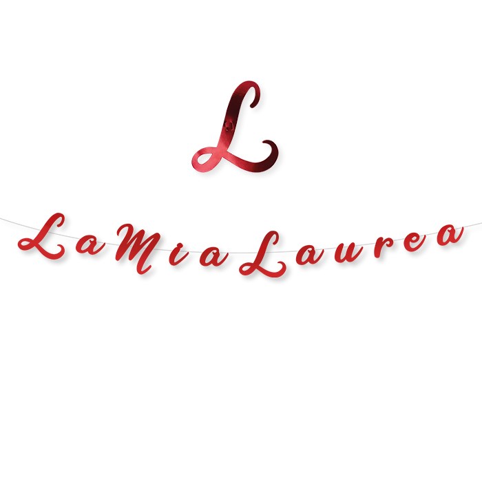 FESTONE LA MIA LAUREA LETTERE di colore rosso Scritta con font ITALIC Misure : 300 x 15cm