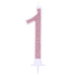 Candela Glitterata N.1 rosa gold, con GLITTER GRANDE 12cm.