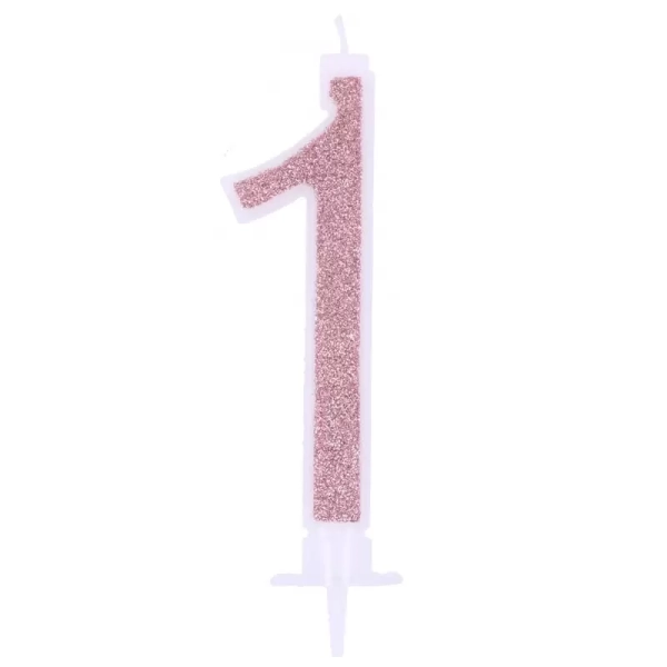 Candela Glitterata N.1 rosa gold, con GLITTER GRANDE 12cm.