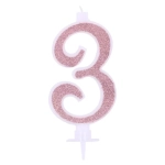 Candela Glitterata N.3 rosa gold, con GLITTER GRANDE 12cm