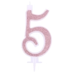 Candela Glitterata N.5 rosa gold, con GLITTER GRANDE 12cm.