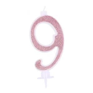 Candela Glitterata N.9 rosa gold, con GLITTER GRANDE 12cm.
