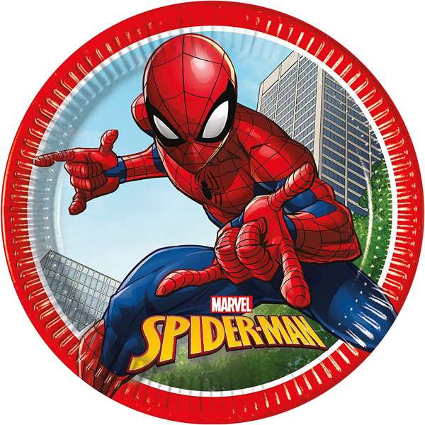 Piatti Spiderman 23cm - Confezione da 8 piatti a tema Marvel Spiderman, ideali per feste e compleanni.