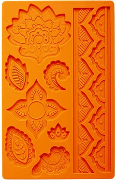 Stampo in silicone con 9 motivi decorativi in stile floreale , che comprendono fiori, foglie e ghirigori