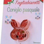 Pratico tagliabiscotti a forma di coniglio pasquale realizzato in acciaio ramato,