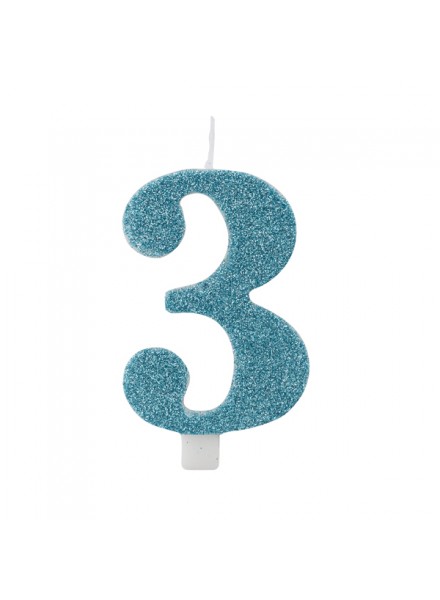 Candelina tiffany glitter numero 3 altezza cm 9.5.