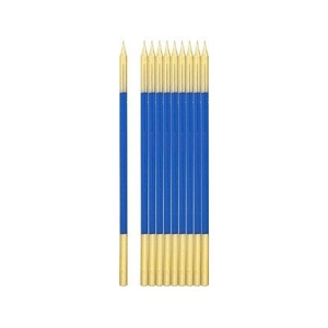10 CANDELE STELO BLU ORO 15.5cm Sfiziosità Party Crispiano vendita candeline a stelo per festa di compleanno sfiziositaparty.it