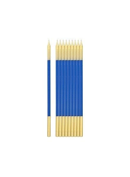 10 CANDELE STELO BLU ORO 15.5cm Sfiziosità Party Crispiano vendita candeline a stelo per festa di compleanno sfiziositaparty.it