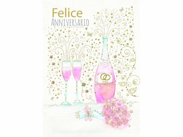 Bellissimo Biglietto Anniversario 25 anni con cuore e colombe.