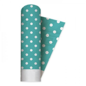 Tovaglia damascata Acqua Marina con pois bianchi