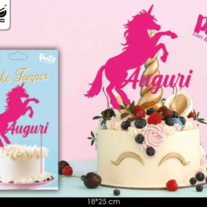 Bellissimo cake topper auguri a tema unicorno, realizzzato in plastica rigida ( adatta al contatto con alimenti)