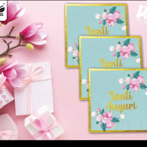 Set Tovaglioli carta da zucchero con fiori e scritta Tanti Auguri. Confezione da 20pz, in carta di buona qualità con stampa in quadricromia quattro lati.