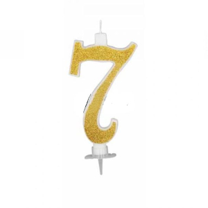 CANDELINA GLITTERATA N.7 oro 12cm Illuminate il tuo compleanno con stile sfiziositàparty.it