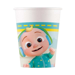 Confezione da 8 bicchieri di carta con i personaggi di Cocomelon (JJ, YoYo, Baby Shark e altri), ideale per feste a tema Cocomelon, compleanni, party e allestimenti.