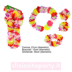 Set Accessori Hawaiani collana, corona e bracciali. Sfiziosità Party Crispiano vendita Accessori Hawaii festa a tema Hawaiana sfiziositaparty.it