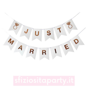 Banner JUST MARRIED 3m Rose Gold Sfiziosità Party Crispiano vendita banner matrimonio sfiziositaparty.it