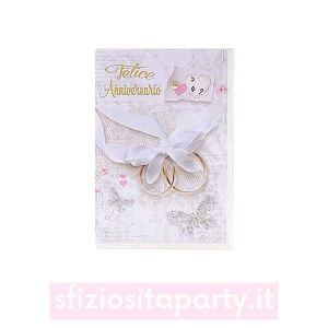 Biglietto Felice Anniversario con Fedi Oro Sfiziosità Party Crispiano vendita biglietti Anniversario sfiziositaparty.it
