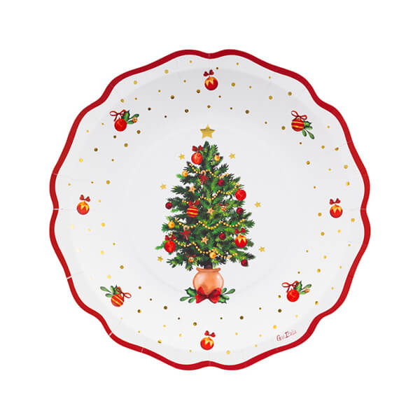 Piatti Smerlati Natale 27cm Sfiziosità Party Crispiano vendita piatti di natale compostabili sfiziositaparty.it