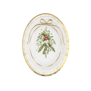 Immagine dei Piatti Natalizi 24 cm in carta bianco e oro - Confezione per una tavola natalizia elegante.