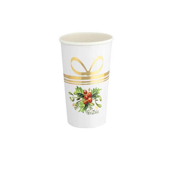 Immagine dei Bicchieri Natalizi Bianco Oro - Confezione da 8 pezzi per una tavola natalizia elegante.