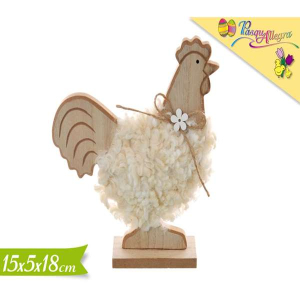 Gallina pasquale decorativa in legno con dettagli accurati e colori vivaci