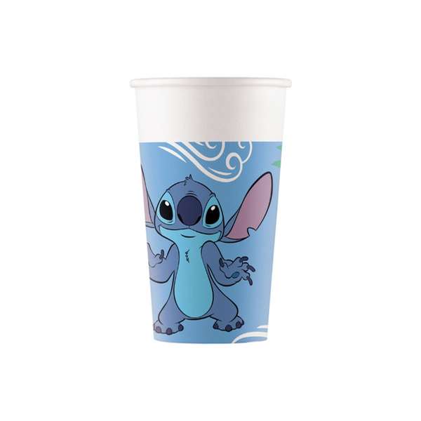 Immagine di 8 bicchieri in carta con il personaggio Disney Stitch.