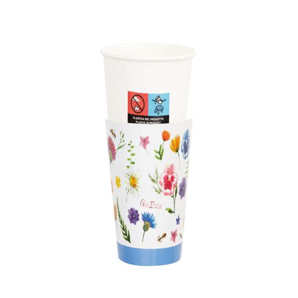 Immagine di 8 bicchieri in carta con decoro floreale.