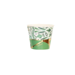 Confezione da 8 bicchieri con cover a tema Kintsugi Green, disposti su una tavola apparecchiata.