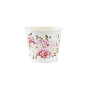 Confezione da 8 bicchieri con cover a tema Queen Rose, disposti su una tavola apparecchiata.