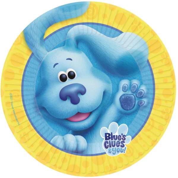 Piatti in carta usa e getta con grafica Blue's Clues per feste di compleanno o eventi a tema Nickelodeon per bambini.