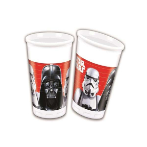 Bicchieri in plastica usa e getta con grafica Star Wars per feste di compleanno o eventi a tema galattico.