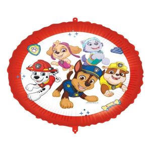 Palloncino in Mylar con i 5 personaggi principali della serie Paw Patrol (Chase, Marshall, Skye, Rocky e Zuma) con finitura lucida, misura 18" (46cm). Include pesetto e nastro. Perfetto per feste di compleanno a tema Paw Patrol.