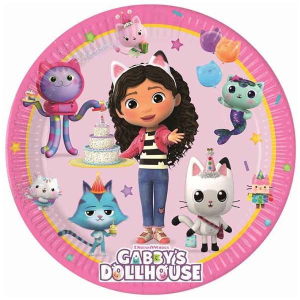 Piatti in carta a tema Gabby's Dollhouse per feste di compleanno