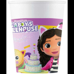 Bicchieri ufficiali Gabby's Dollhouse in carta da 200ml, perfetti per feste a tema Gabby's Dollhouse, compleanni e eventi per bambini. 8 bicchieri biodegradabili.