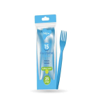 Confezione da 15 forchette in plastica lavabile di colore celeste. Perfette per feste, eventi, picnic e uso quotidiano.