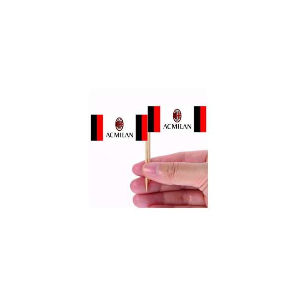Bandierine in carta lucida con logo AC Milan per decorare cocktail, stuzzichini o cupcakes in feste a tema Milan.