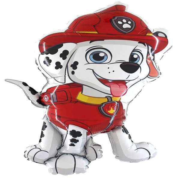 Palloncino in Mylar a forma di Marshall, il pompiere cucciolo della serie Paw Patrol, misura 34" (86cm) quando gonfio (60x85cm). Perfetto per feste di compleanno a tema Paw Patrol, eventi per bambini o qualsiasi altra occasione.