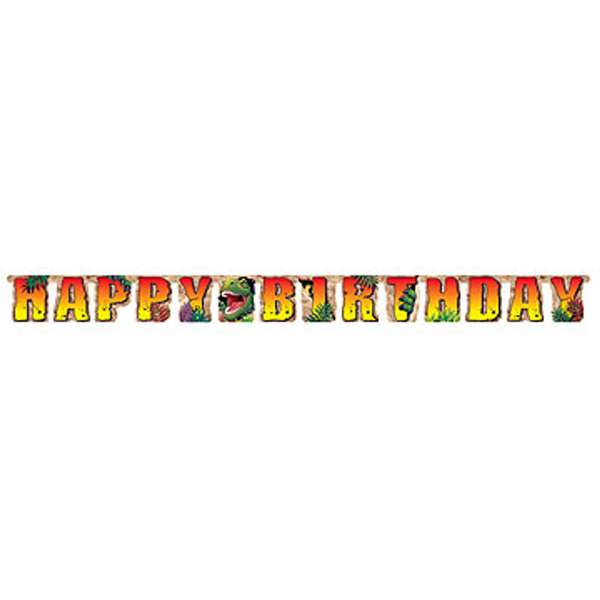 Festone con scritta "HAPPY BIRTHDAY" e T-Rex, lungo 2.2 metri. Perfetto per feste a tema dinosauri.