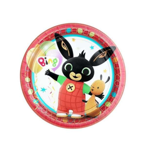 Confezione da 8 piatti di carta usa e getta con immagini del cartone animato Bing, ideale per feste di compleanno, party e allestimenti.