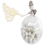 Sfera in plexiglass trasparente con rosario bianco e calice dorato, ideale come bomboniera o regalo per Cresima o Prima Comunione.